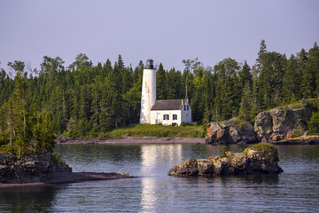 Rock Harbor Lighthouse, Isle Royale National Park, Lake Superior, Michigan, USA. - 90336640