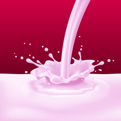 Yoghurt pouring with splashes