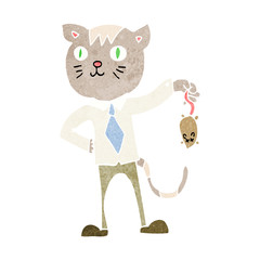 cartoon business cat with dead mouse