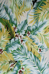 texture fabric Vintage Hawaiian flowers and leaves for backgroun