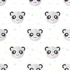Vector flat cartoon panda heads seamless pattern. Animal