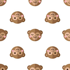 Vector flat cartoon monkey seamless pattern. Chimps background.
