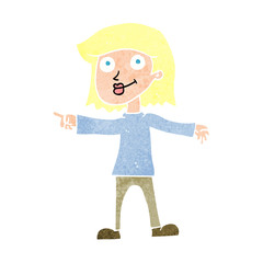 cartoon happy woman pointing
