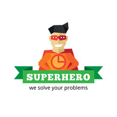 Vector flat super hero logotype. Cartoon style mascot logo.