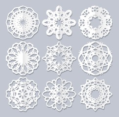 Paper cut-out stars with soft vertical gradient and fine shadow on silver background. Design element for christmas decoration