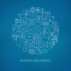 Fototapeta premium Thin Line Finance Business Money Icons Set Circle Shaped Concept