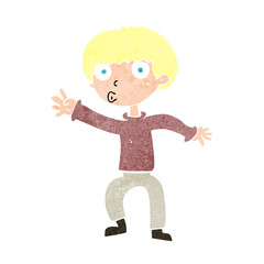cartoon boy waving warning
