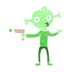 cartoon alien with ray gun