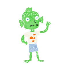 cartoon waving fish boy