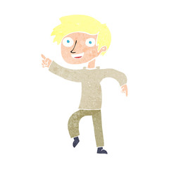 cartoon happy boy pointing