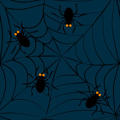 Spiders on web. Seamless pattern