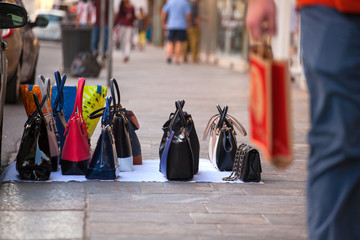 Counterfeit italian bags for sales - obrazy, fototapety, plakaty