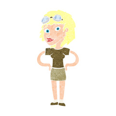 cartoon retro pilot woman