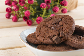 soft dark chocolate brownie cookies on wood