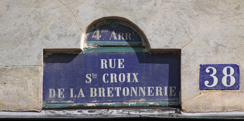 Plaque de rue de Paris - Rue Sainte Croix de la Bretonnerie, 4ème arrondissement 