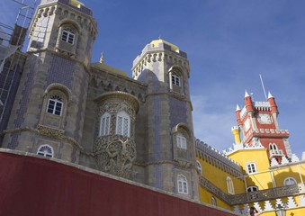 Sintra National palace in Sintra, Portugal, with scaffolding on the left for the renovation works