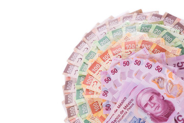 Mexican money isolated on white /selective focus