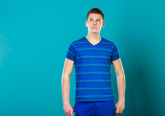 Fototapeta premium Young man thinking, thoughtful face expression