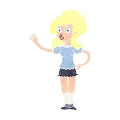 cartoon pretty woman waving for attention
