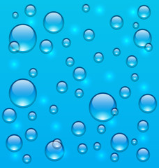 Transparent water many drops on glass