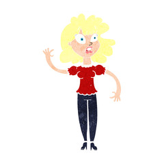 cartoon worried woman waving