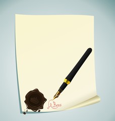 Illustration of hand-draw lettering on the paper with wax stamp