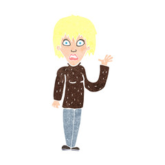 cartoon shocked woman waving hand
