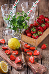 Ingredients for strawberry juice.selective focus