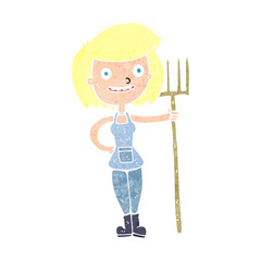 cartoon happy farmer girl