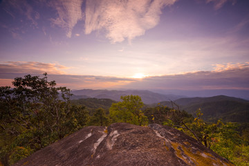 Sunset and the sun is shining in the valley.