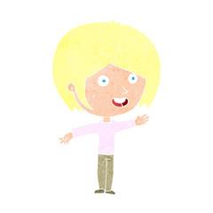 cartoon happy girl waving