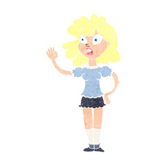 cartoon worried woman waving