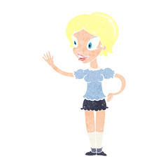 cartoon waving woman