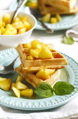 Belgian waffles with caramelized apple and honey