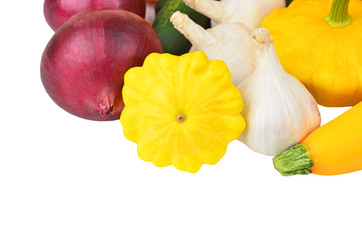 Autumnal vegetable mix, isolated on white background, DOF