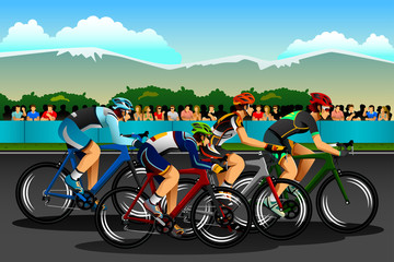 Naklejka premium People Cycling in the Competition