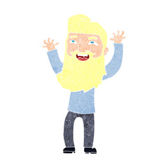 cartoon happy bearded man waving arms