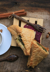 tasty puff spinach pie and soybean milk