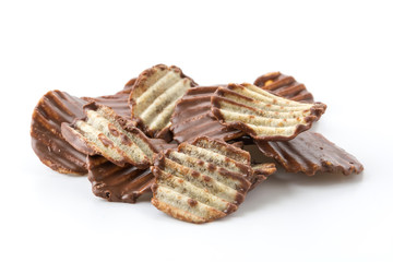 potato chip with chocolate on white