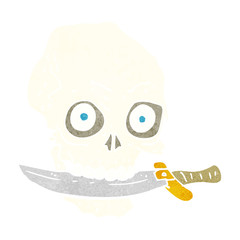 cartoon pirate skull with knife in teeth