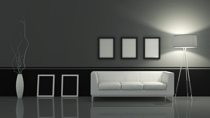 modern interior room 3D with nice furniture inside
