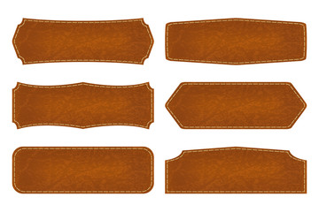Obraz na płótnie Canvas Set of 6 shapes leather sign labels