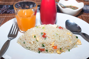 Fried rice with orange juice
