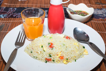 Fried rice with orange juice
