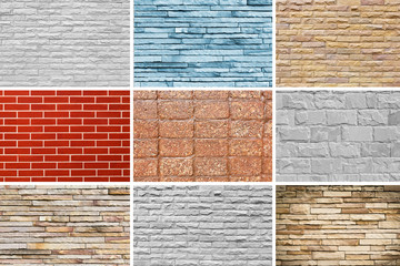 Wall blick set cement and stone background texture.