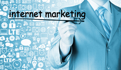 business man writing internet marketing