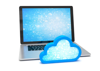 Laptop with cloud computing symbol. 3d render