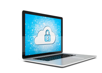 3d rendering of a laptop with cloud security concept