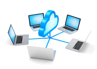 3d cloud symbol and laptops