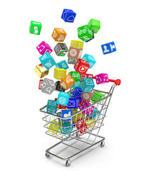 shopping cart with application software icons isolated on a - 90358618